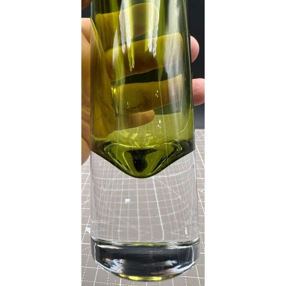 Vintage Glass Bud Vase Olive Green Heavy Base 8.75 Inch